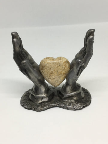 Agatised Coral Puff Heart - 30mm