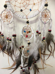 White Dream Catcher Leather and Stones Chip 12cm