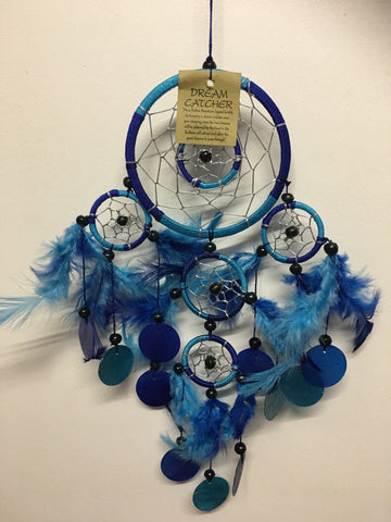 Blue/Aqua Double Ring with Shell Dream Catcher  11cm