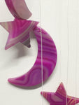 Pink Dyed Agate Wind Chime - Moon & Stars
