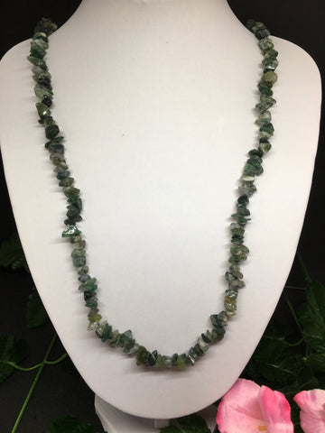Moss Agate Chip Necklace 90cm