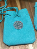 Flower Of Life Suede Turquoise Pouch