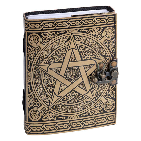 Gold Pentacle Leather Notebook/Journal/Book of Shadows - 12.7cm x 17.7cm