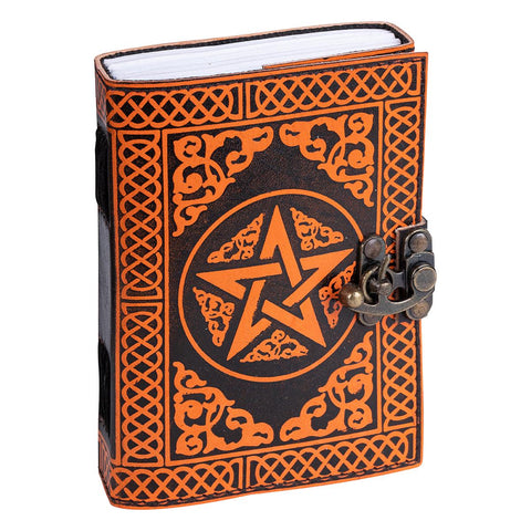 Orange Pentacle Leather Notebook /Journal /Book of Shadows - 12.7cm x 17.7cm