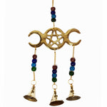 Triple Moon & Pentacle Brass Hanging Bells - 20cm