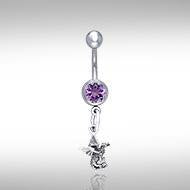 Sterling Silver Dragon Belly Button Bar - Synthetic Amethyst
