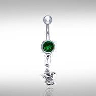 Sterling Silver Dragon Belly Button Bar - Emerald Glass