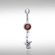Sterling Silver Dragon Belly Button Bar - Synthetic Garnet