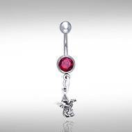 Sterling Silver Dragon Belly Button Bar - Synthetic Ruby