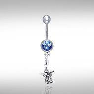 Sterling Silver Dragon Belly Button Bar - Synthetic Sapphire