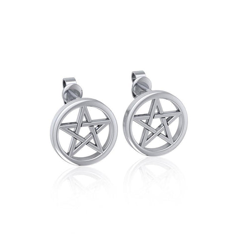 Silver Pentagram Pentacle Earrings - Sterling Silver
