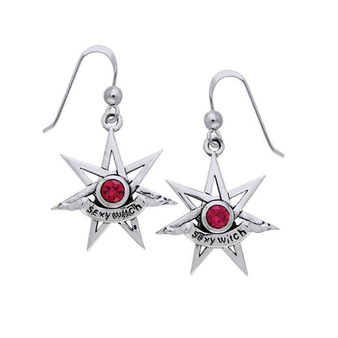 Sexy Witch Seven Point Star with Gemstone Silver Earrings - Sterling Silver