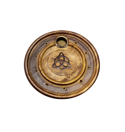 Triquetra Round Wood Plate Incense Holder