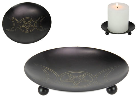 Iron Triple Moon Candle Holder/Offering Plate 11cm