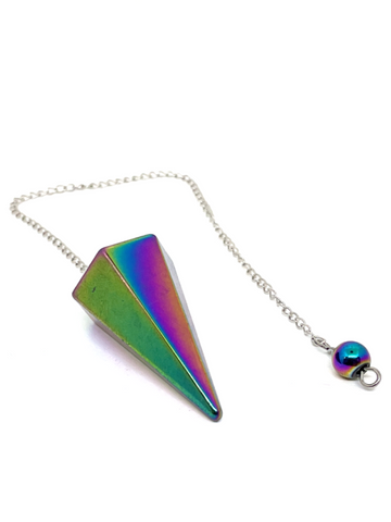 Rainbow Aura Hematite Faceted Pendulum