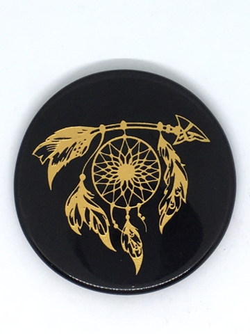 Black Agate Engraved Altar Tile 8cm - Dream Catcher