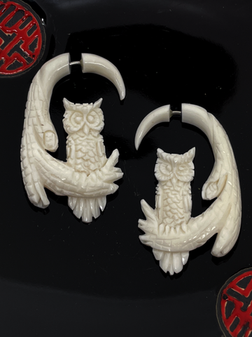 Bone Carved Owl Earrings
