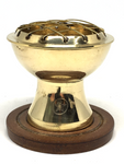 Brass Pentagram Charcoal / Incense Burner with Wooden Base