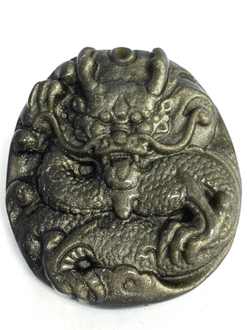 Obsidian Gold Sheen Chinese Dragon Pendant