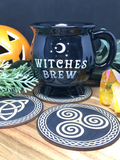 Set of 6 Witchy Coasters / Celtic Wicca Pagan Tiles - Blackened