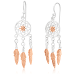 Dream Catcher Sterling Silver & Rose Gold Plated Earrings 40mm