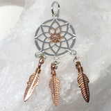 Dream Catcher Sterling Silver & Rose Gold Plated Pendant - 4cm