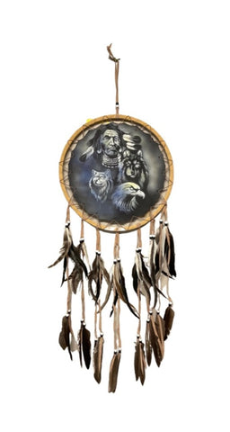 Shaman, Wolves and Eagle Dream Catcher - 30cm