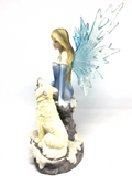 Blue Ice Fairy with Wolf 19cm