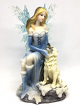 Blue Ice Fairy with Wolf 19cm