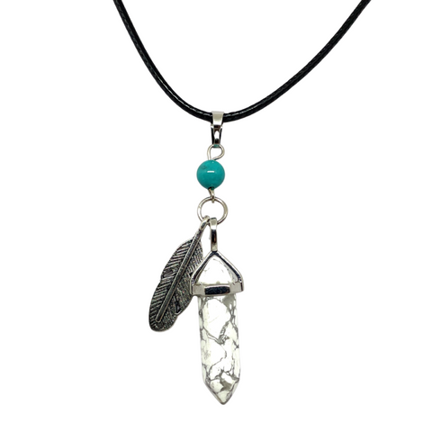 Howlite DT with Feather Charm Cord Necklace