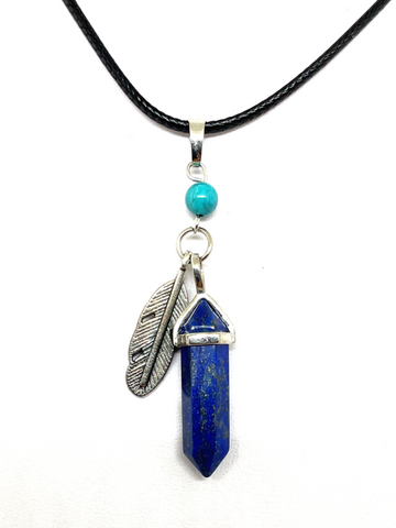 Lapis Lazuli DT with Feather Charm Cord Necklace