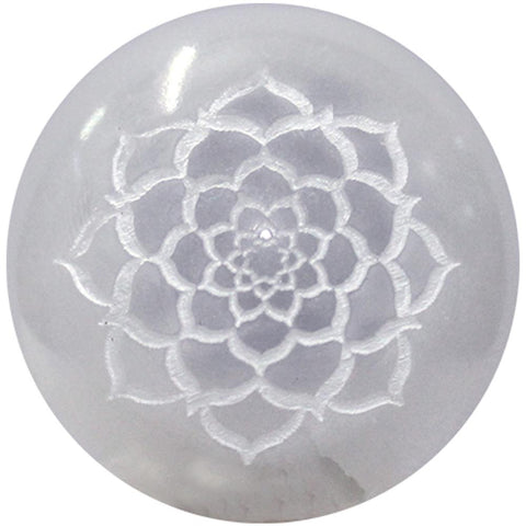 Lotus Engraved Selenite Sphere 5cm