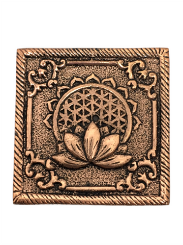 Aluminum Square Lotus & Seed of Life Incense Holder - Copper Colour
