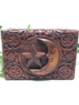 Star & Moon Carved Wooden Box