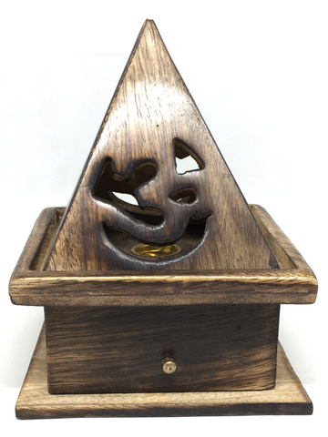 OM Pyramid Cone Incense Burner with Drawer