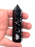 Black Obsidian Generator Point #17 - Silver Celestial Pattern