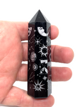 Black Obsidian Generator Point #17 - Silver Celestial Pattern