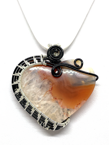 Agate Heart Wrapped Pendant #89
