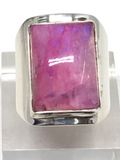 Moonstone Pink (dyed) Sterling Silver Ring - size 56