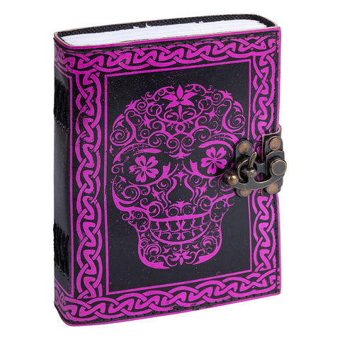 Pink Candy Skull Leather Notebook/Journal/Book of Shadows - 12.7cm x 17.7cm