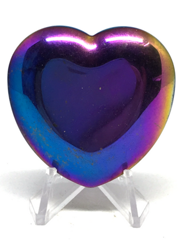 Rainbow Aura Hematite Hearts 4.5cm
