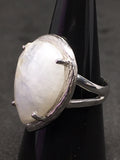 Rainbow Moonstone Rhod Sterling Silver Ring - Size 6