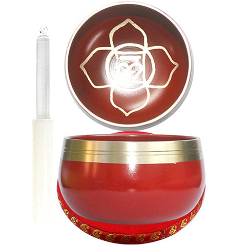 7.5cm Red Singing Bowl with Cushion & Glass Stick - Root Chakra