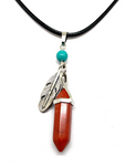 Red Jasper DT with Feather Charm Cord Necklace