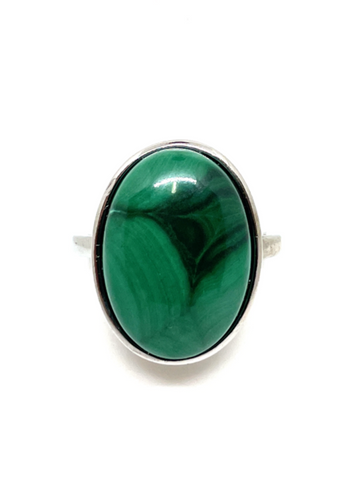 Malachite Sterling Silver Ring #16 - Adjustable