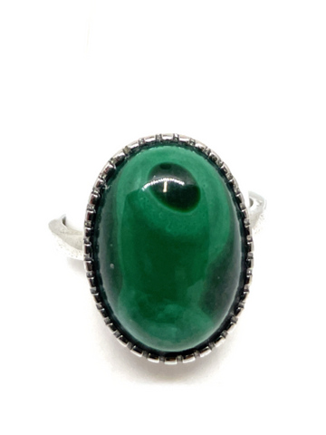 Malachite Sterling Silver Ring #17 - Adjustable