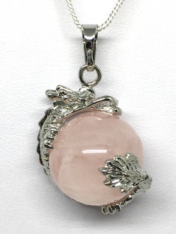 Rose Quartz Dragon Pendant - Non Silver