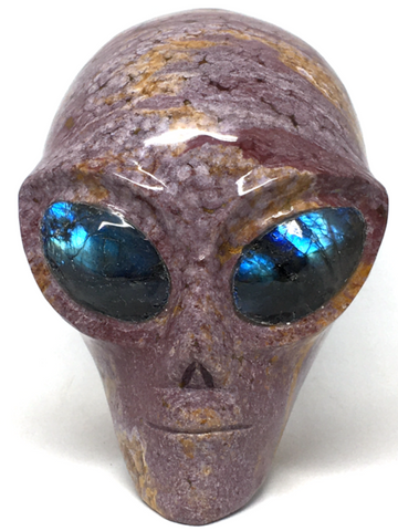 Ocean Jasper Pink Alien Skull with Labradorite Eyes #75