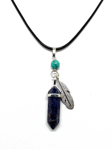 Sodalite DT with Feather Charm Cord Necklace