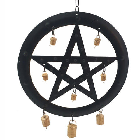 Hanging Black Pentagram with Bells - 25cm